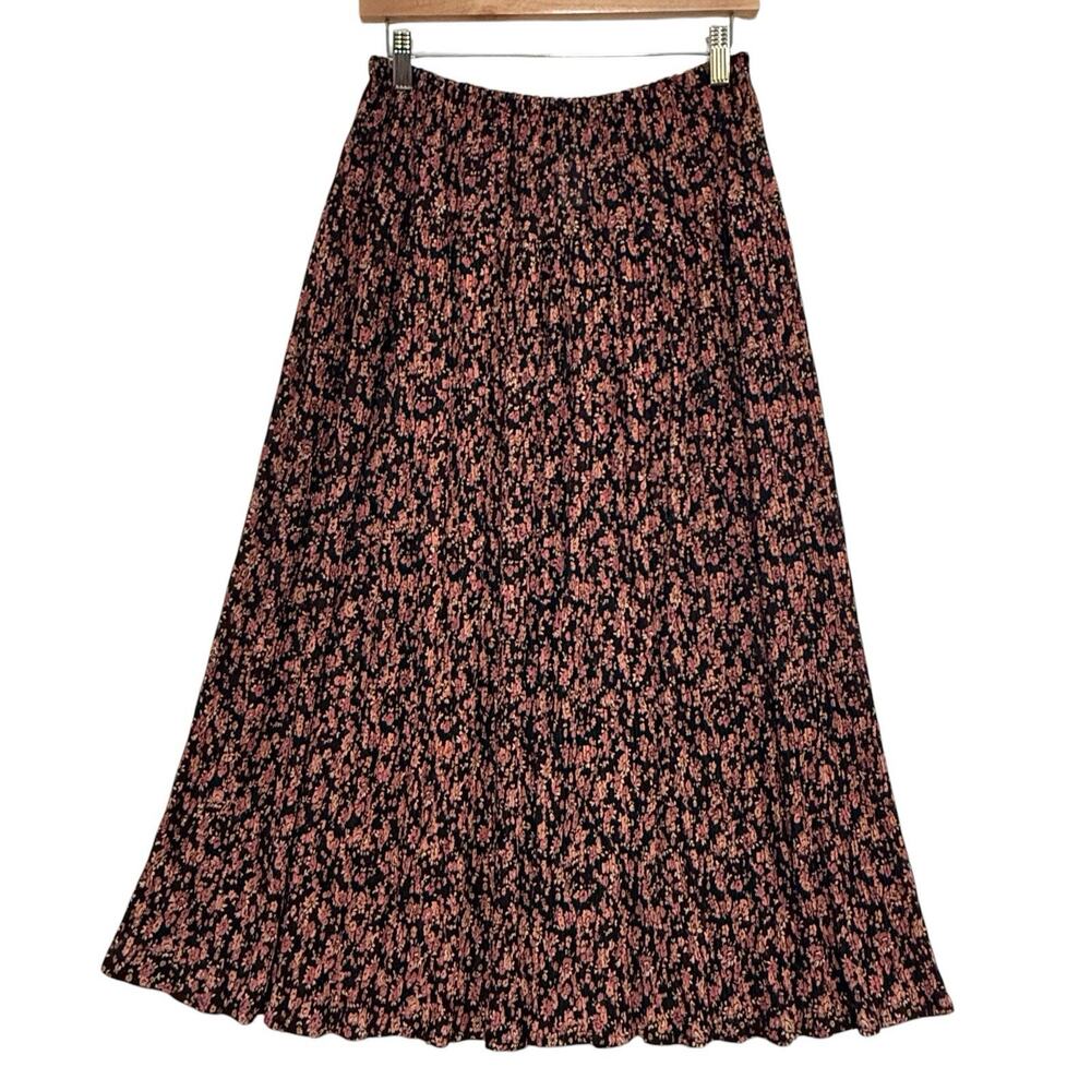VTG Semi-Sheer Ditsy Floral Crinkle Midi Skirt 80s 90s SIZE SMALL Pink Boho